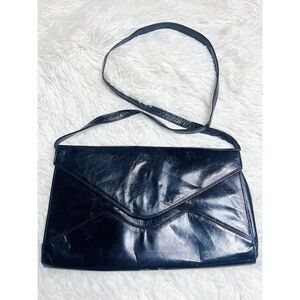 Charles Jourdan Leather Envelope Clutch Purse Black